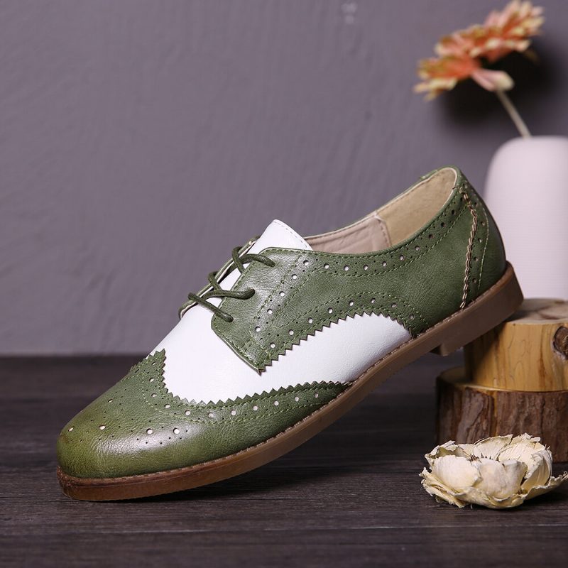 Color Block Snøring Casual Dame Brogue Flats Sko