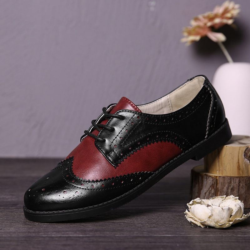 Color Block Snøring Casual Dame Brogue Flats Sko