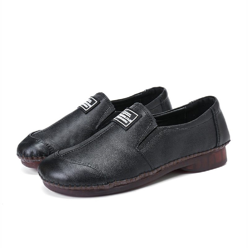 Comfy Ekte Skinn Myke Sklisikre Flate Loafers