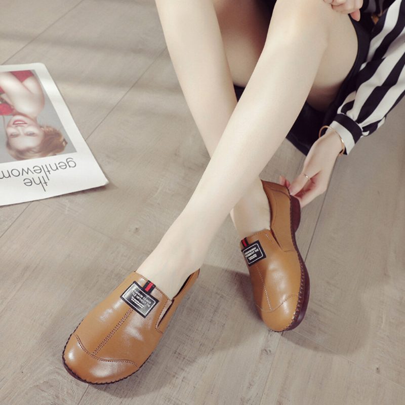 Comfy Ekte Skinn Myke Sklisikre Flate Loafers