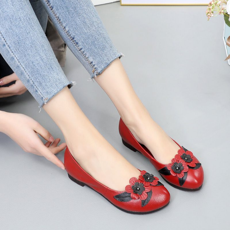 Dame Blomster Decor Comfy Sole Myk Leather Loafers