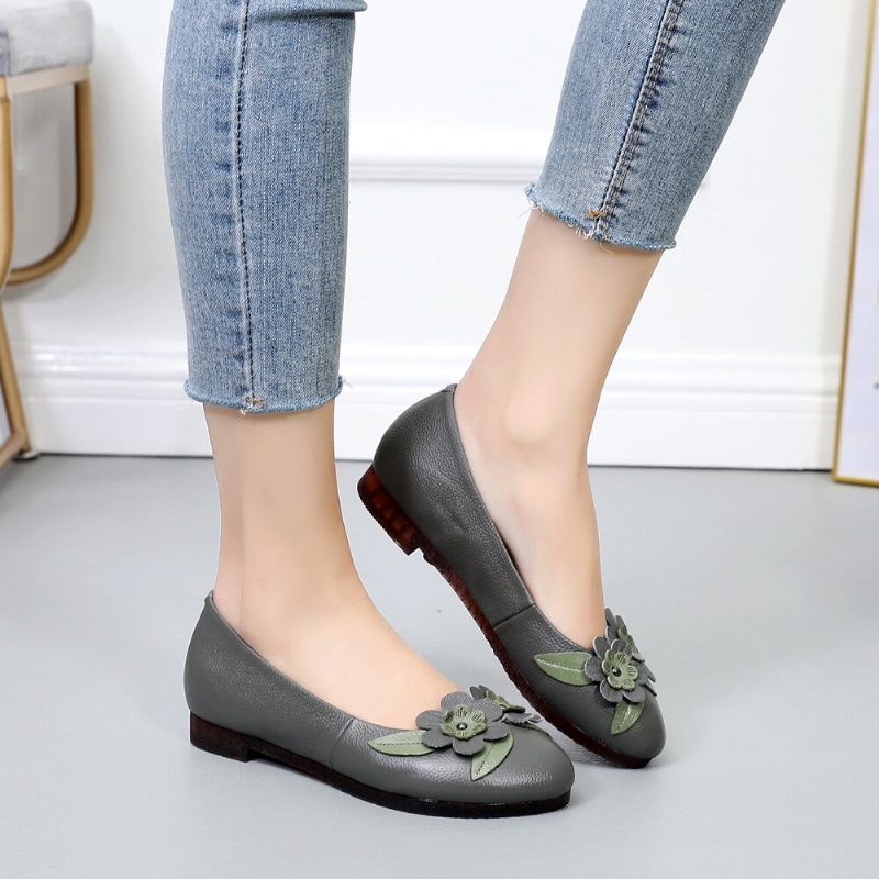 Dame Blomster Decor Comfy Sole Myk Leather Loafers