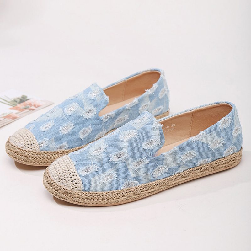 Dame Comfy Denim Ripped Design Espadrilles Flats Loafers