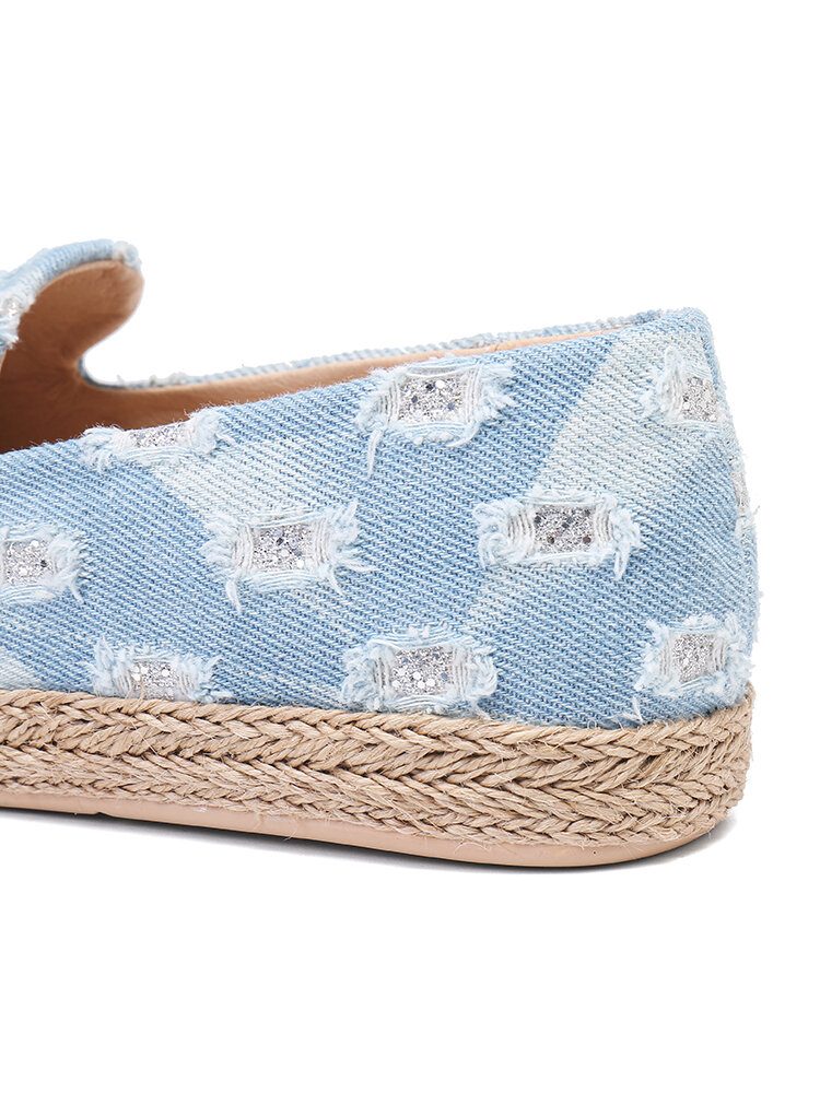 Dame Comfy Denim Ripped Design Espadrilles Flats Loafers