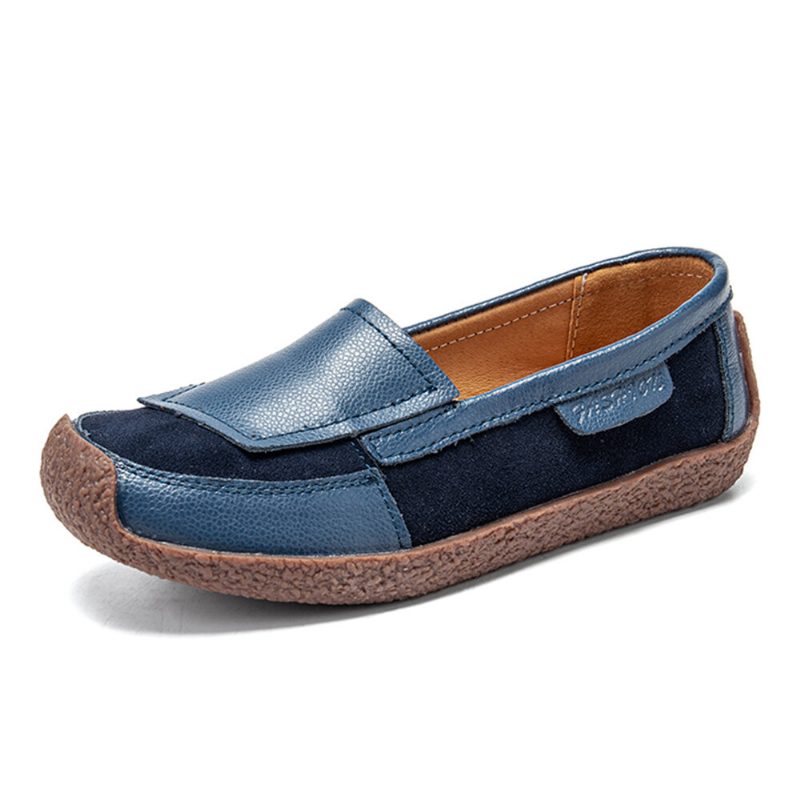 Dame Comfy Leather Splicing Myk Slip On Flate Loafers