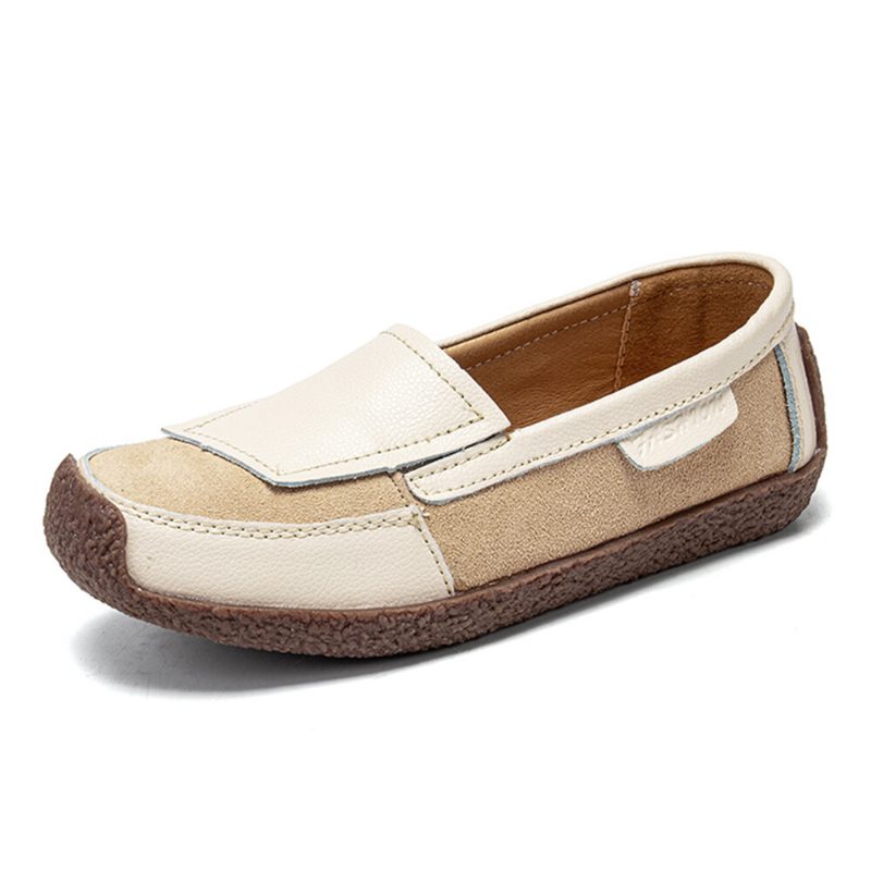 Dame Comfy Leather Splicing Myk Slip On Flate Loafers