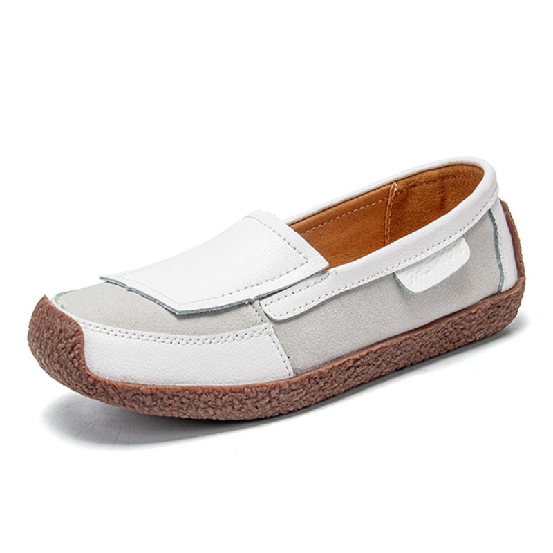 Dame Comfy Leather Splicing Myk Slip On Flate Loafers