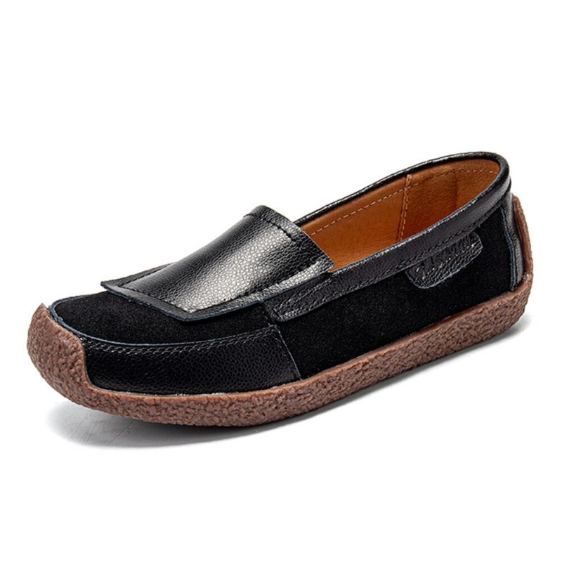 Dame Comfy Leather Splicing Myk Slip On Flate Loafers