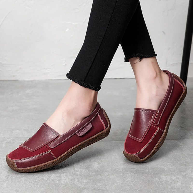 Dame Comfy Leather Splicing Myk Slip On Flate Loafers