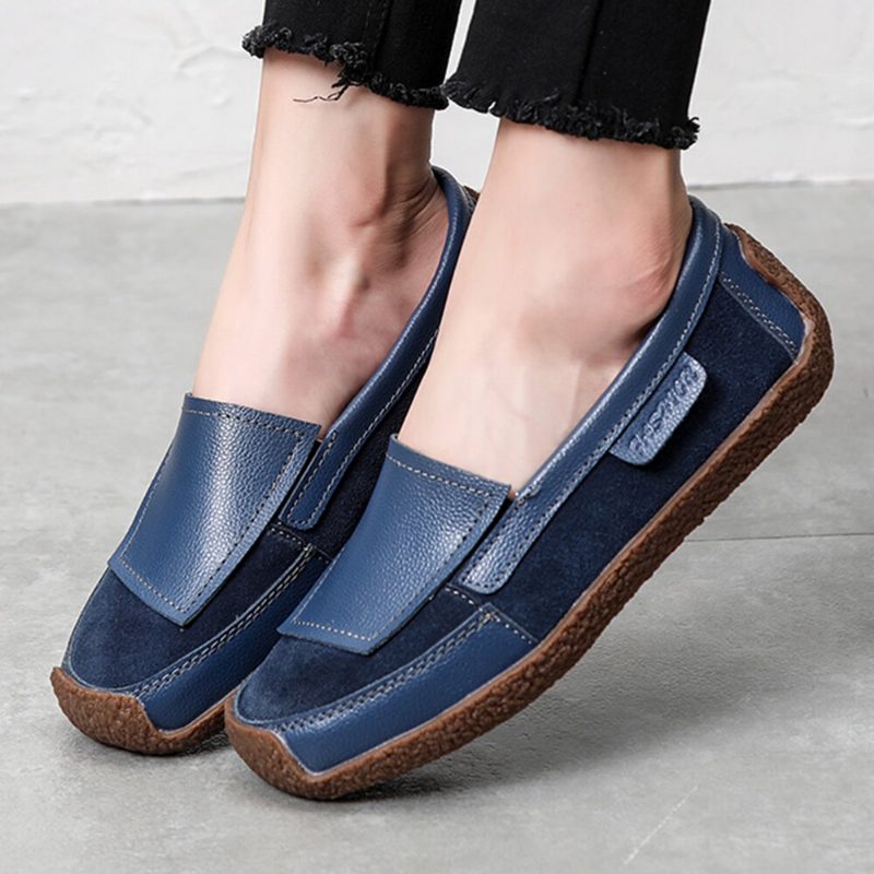 Dame Comfy Leather Splicing Myk Slip On Flate Loafers