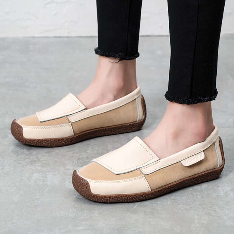 Dame Comfy Leather Splicing Myk Slip On Flate Loafers