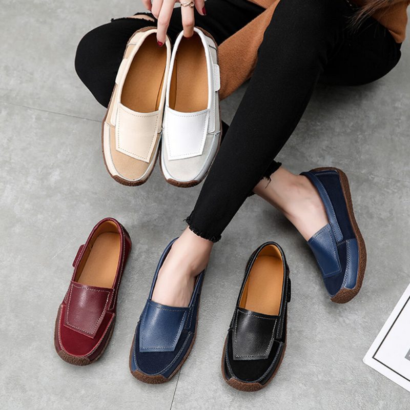 Dame Comfy Leather Splicing Myk Slip On Flate Loafers