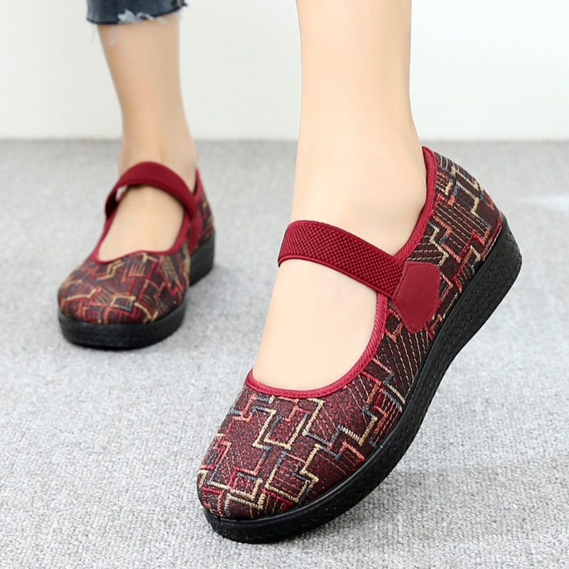 Dame Gamle Peking Cloth Elastisk Slip On Resistant Loafers