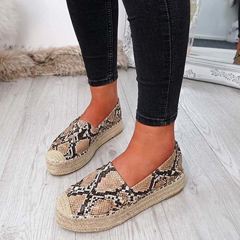 Dame Komfortabel Bærbar Casual Espadrille Slip On Platform Flats