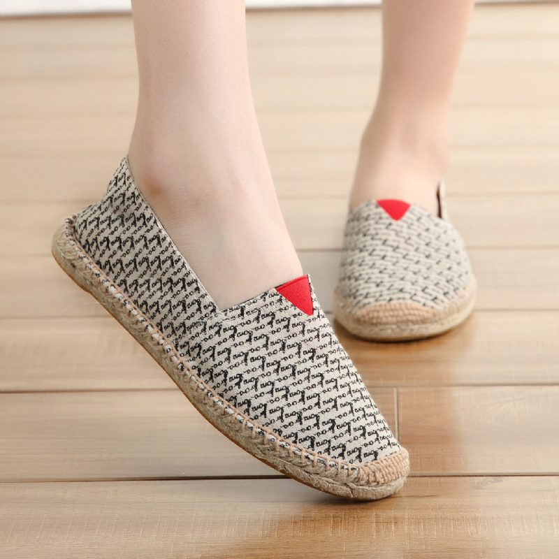 Dame Large Størrelse Ensfarget Slip-on Espadrilles Fisherman Flate Sko