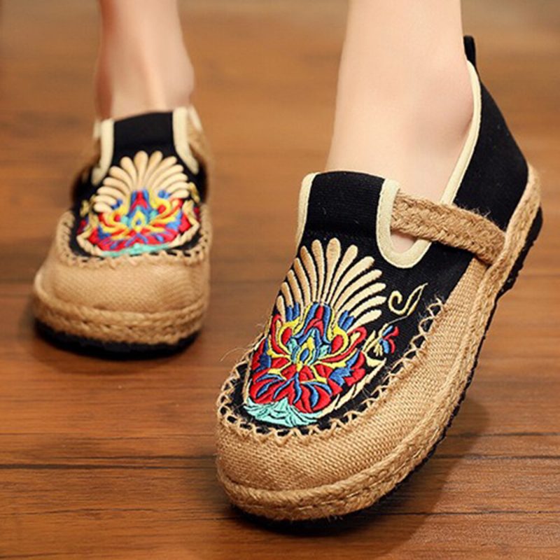 Dame Lin Comfy Brodery Straw Slip On Flate Loafers