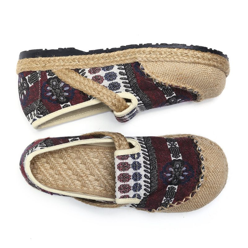 Dame Lin Halmmønster Casual Slip On Espadrille Flate Loafers