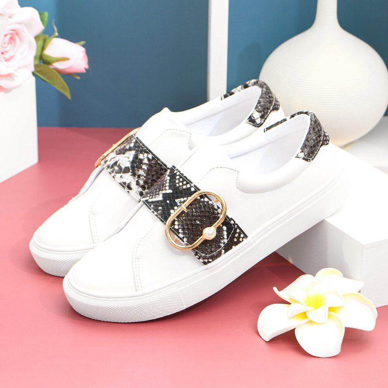 Dame Metal Spenne Snake Print Comfy Casual Flats