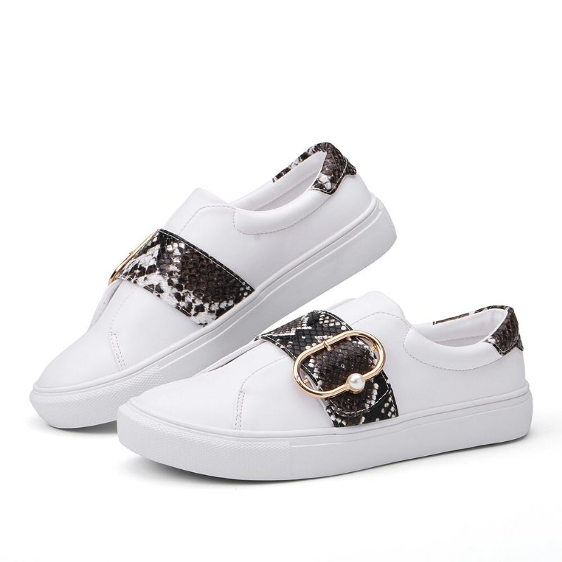 Dame Metal Spenne Snake Print Comfy Casual Flats