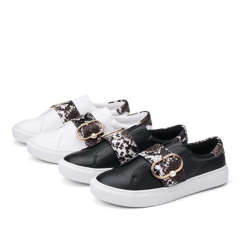 Dame Metal Spenne Snake Print Comfy Casual Flats