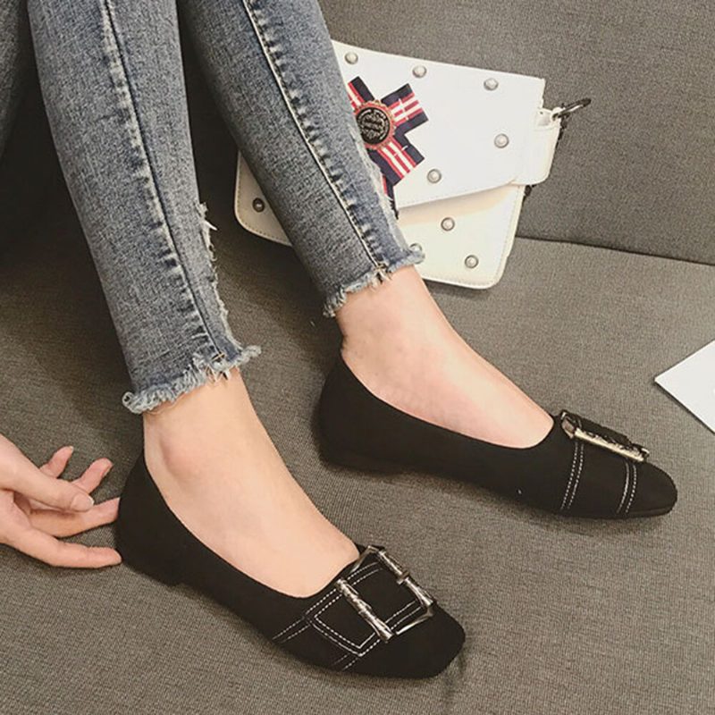 Dame Metalldekor Ensfarget Slip On Flats Loafers