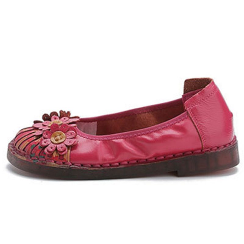 Dame Retro Blomster Dekor Håndlaget Søm Non Slp Soft Loafers