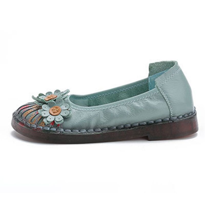 Dame Retro Blomster Dekor Håndlaget Søm Non Slp Soft Loafers