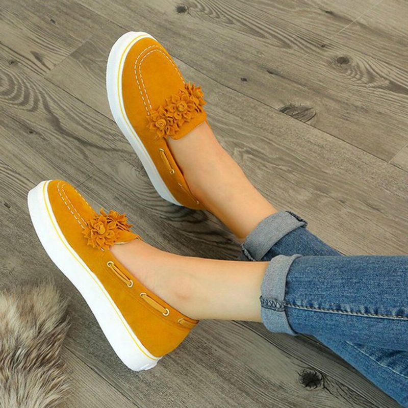 Dame Suede Flower Comfy Fôr Enkel Solid Casual Loafers Sko