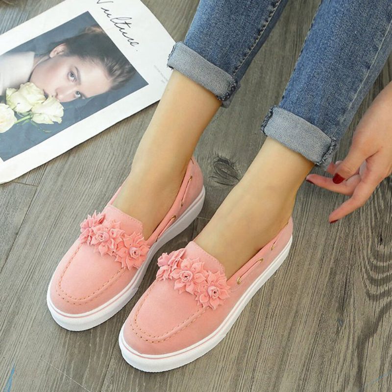 Dame Suede Flower Comfy Fôr Enkel Solid Casual Loafers Sko