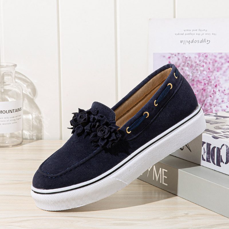 Dame Suede Flower Comfy Fôr Enkel Solid Casual Loafers Sko