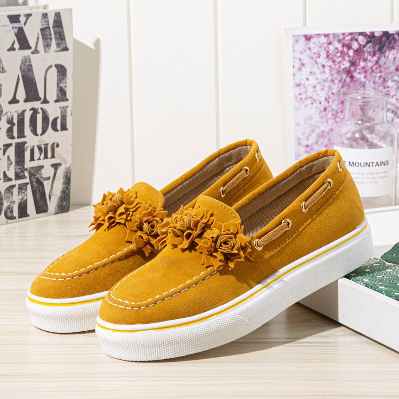 Dame Suede Flower Comfy Fôr Enkel Solid Casual Loafers Sko