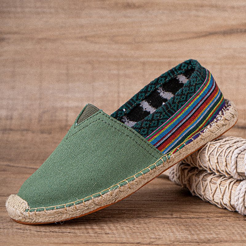 Etnisk Skjøting Fargerik Stripete Lin Komfortabel Pustende Slip On Casual Espadrille Flate Sko