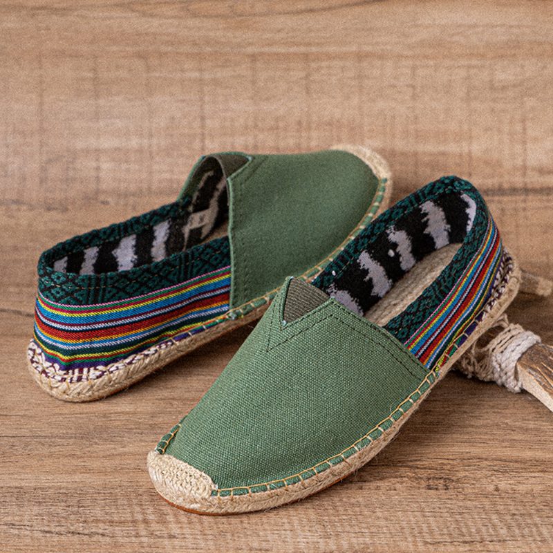 Etnisk Skjøting Fargerik Stripete Lin Komfortabel Pustende Slip On Casual Espadrille Flate Sko