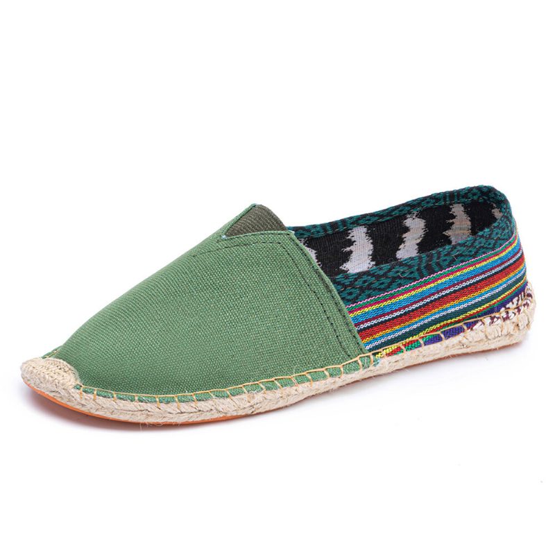 Etnisk Skjøting Fargerik Stripete Lin Komfortabel Pustende Slip On Casual Espadrille Flate Sko