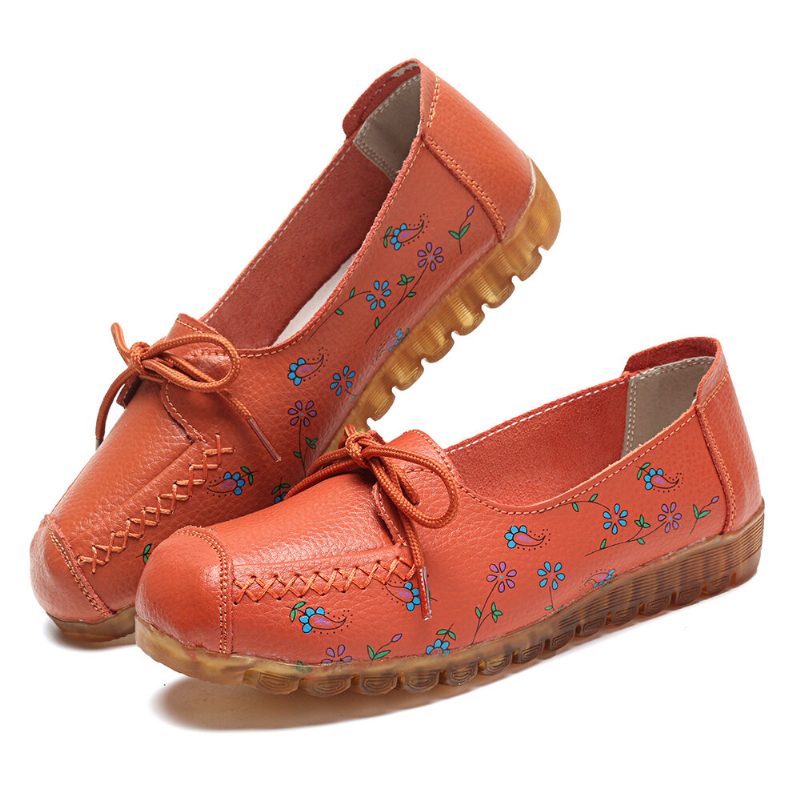 Kvinner Bowknot Blomster Utskrift Komfortabel Sklisikker Myk Såle Uformelle Skinn Loafers