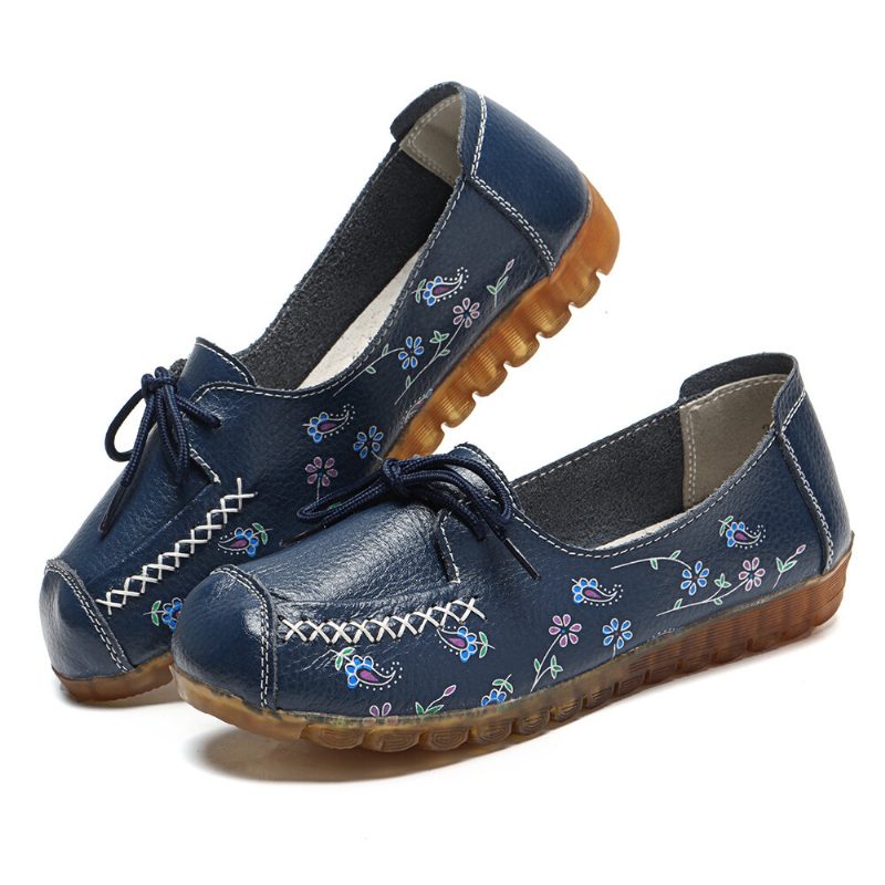 Kvinner Bowknot Blomster Utskrift Komfortabel Sklisikker Myk Såle Uformelle Skinn Loafers