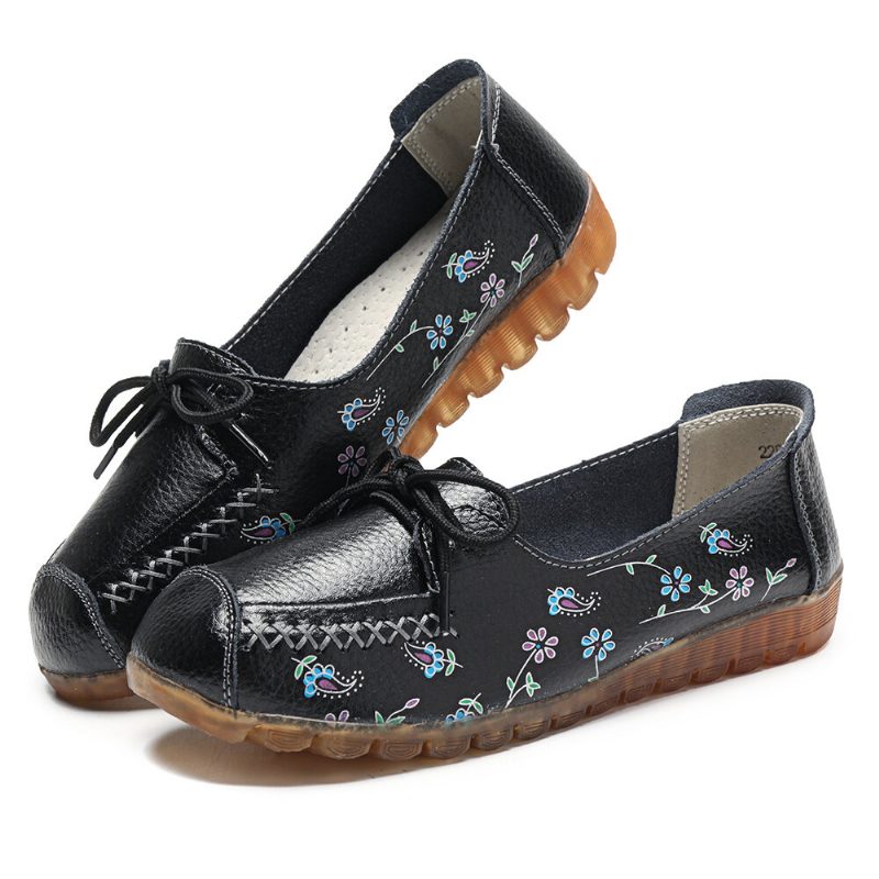 Kvinner Bowknot Blomster Utskrift Komfortabel Sklisikker Myk Såle Uformelle Skinn Loafers