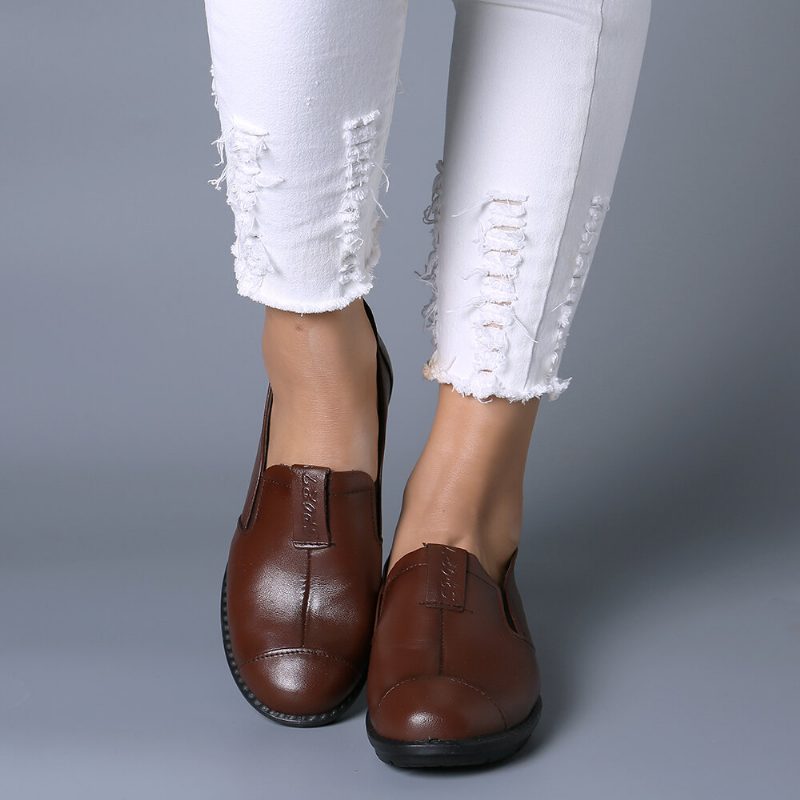 Kvinner Casual Comfy Myk Såle Slip On Leather Loafers