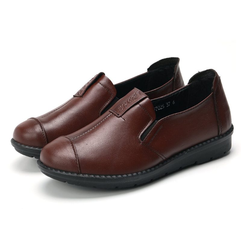 Kvinner Casual Comfy Myk Såle Slip On Leather Loafers