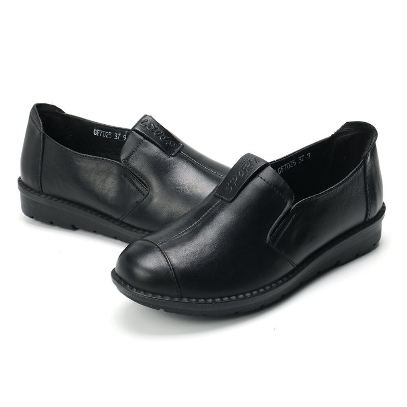 Kvinner Casual Comfy Myk Såle Slip On Leather Loafers