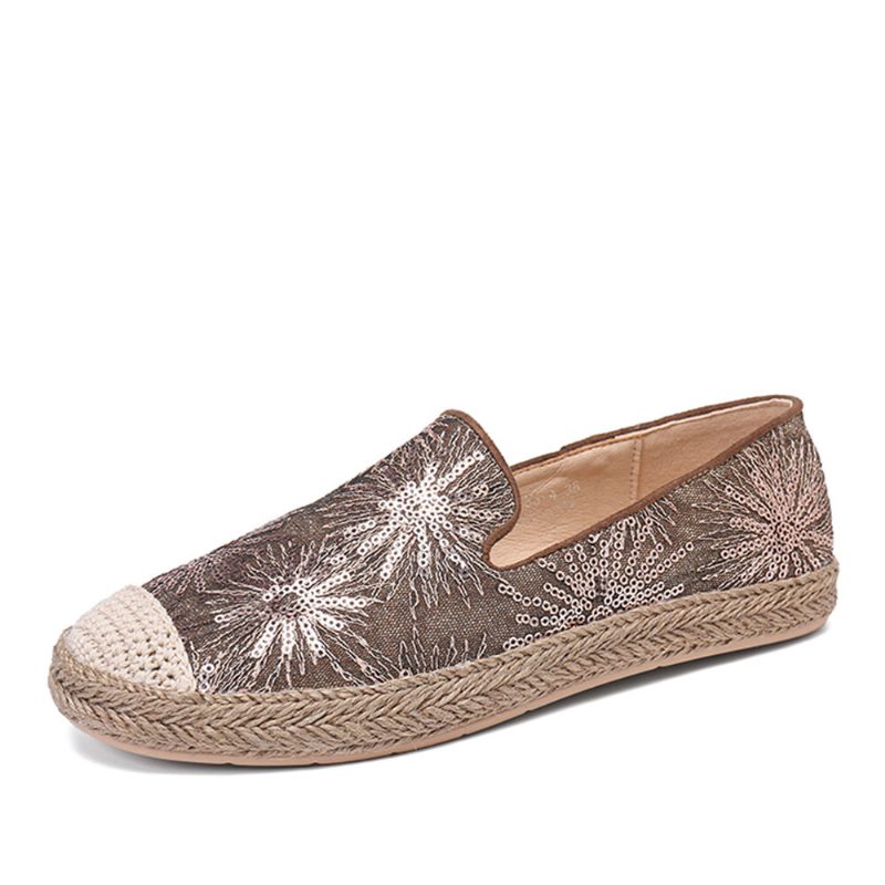 Kvinner Casual Paljetter Blomster Mønster Espadrille Flats Loafers