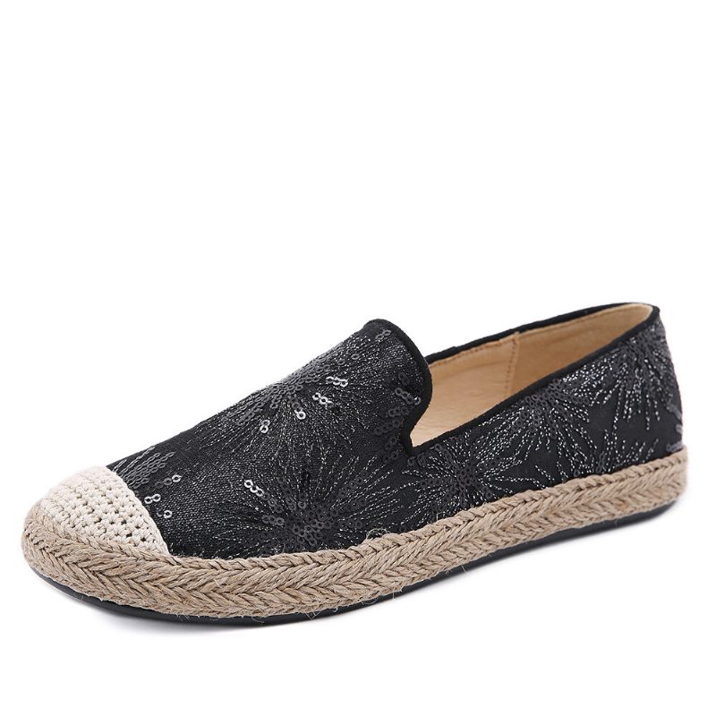 Kvinner Casual Paljetter Blomster Mønster Espadrille Flats Loafers