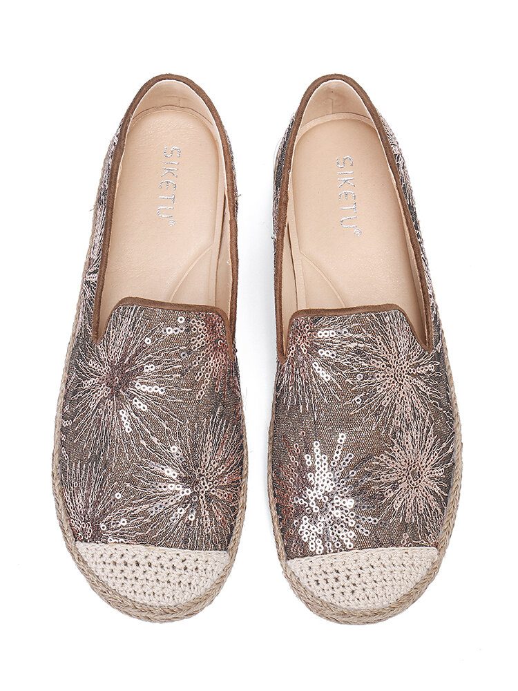 Kvinner Casual Paljetter Blomster Mønster Espadrille Flats Loafers