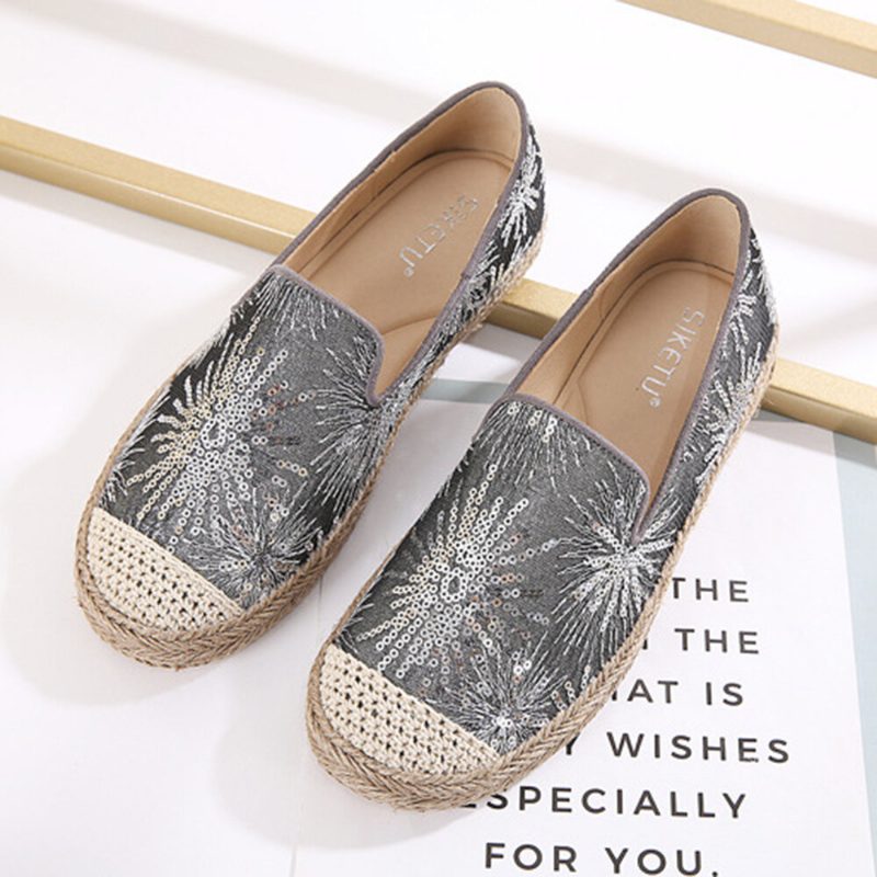 Kvinner Casual Paljetter Blomster Mønster Espadrille Flats Loafers