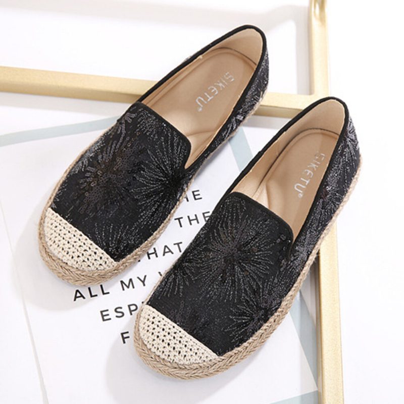 Kvinner Casual Paljetter Blomster Mønster Espadrille Flats Loafers