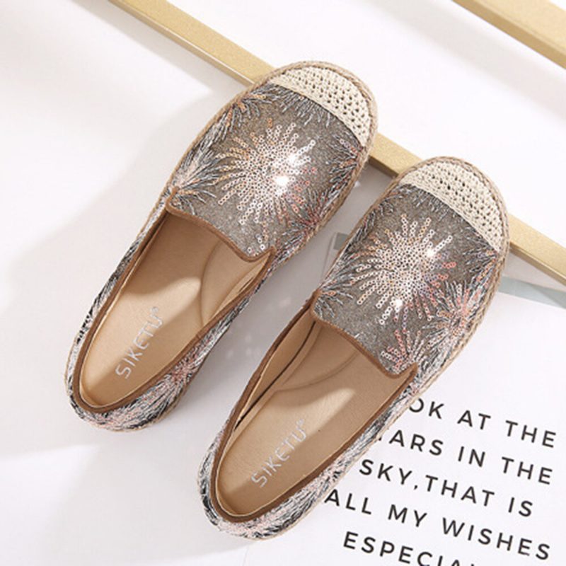 Kvinner Casual Paljetter Blomster Mønster Espadrille Flats Loafers