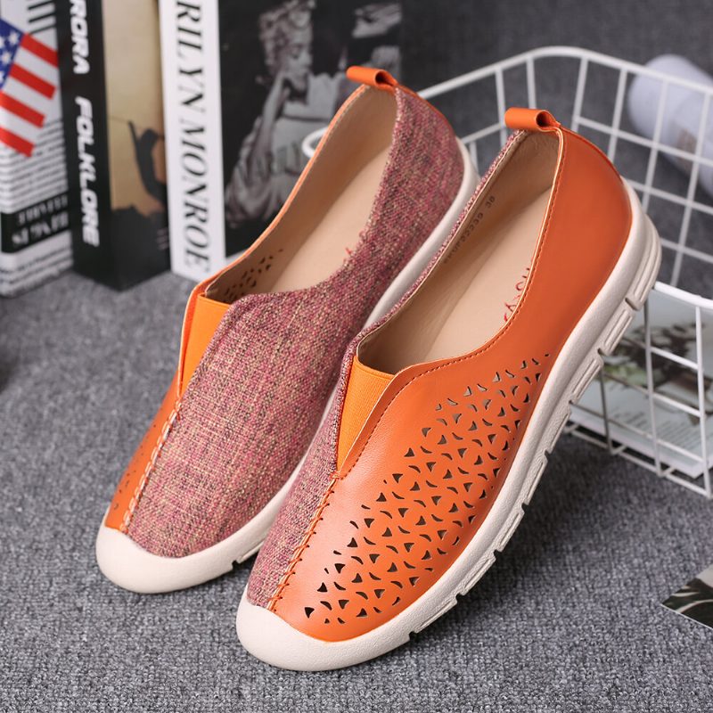 Kvinner Colorblock Comfy Hollow Pustende Casual Flats