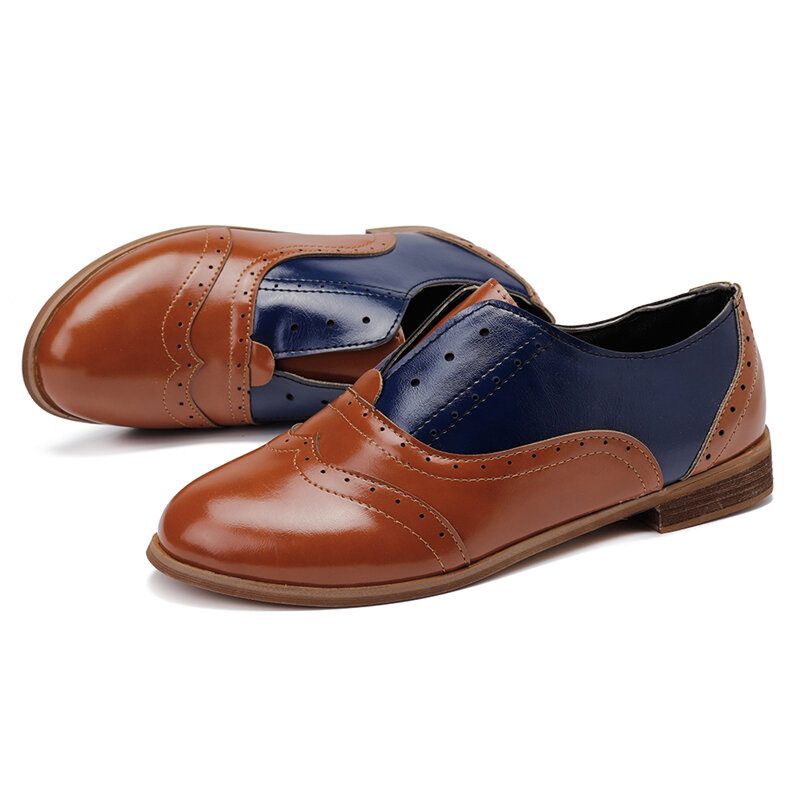 Kvinner Farge Skjøting Firkantet Hæl Rund Tå Brogue Oxfords Casual Flats Loafers