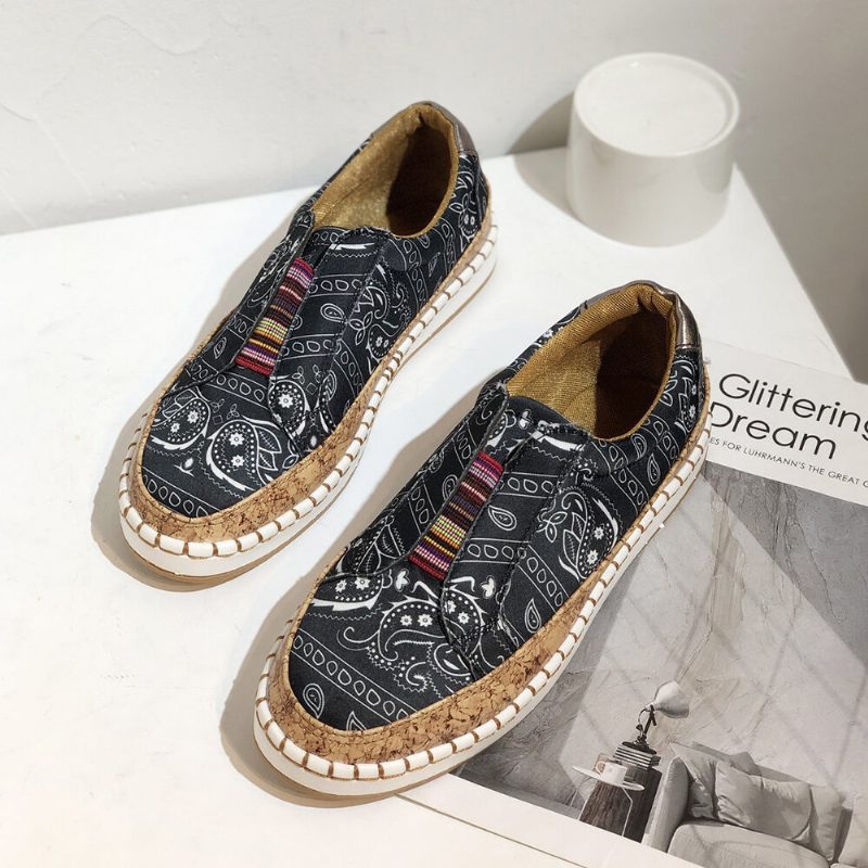 Kvinner Folkways Printing Comfy Slip On Casual Flate Sko