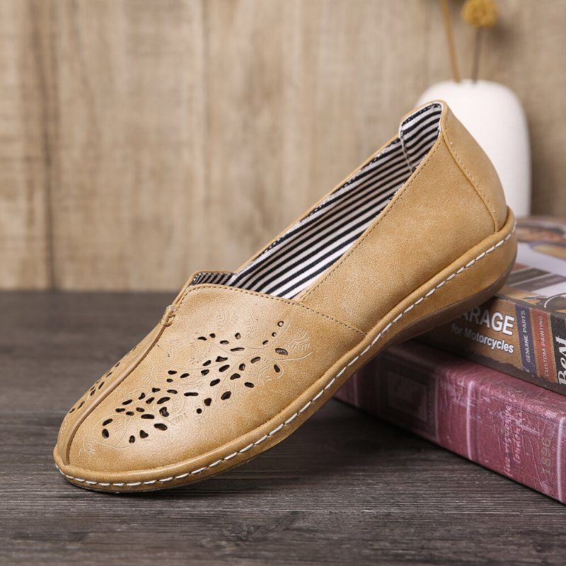 Kvinner Hand Stricing Hollow Comfy Retro Casual Slip On Flats